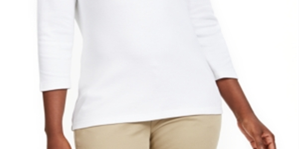 Karen Scott Women's Grommet Neck Cotton Top White Size Medium
