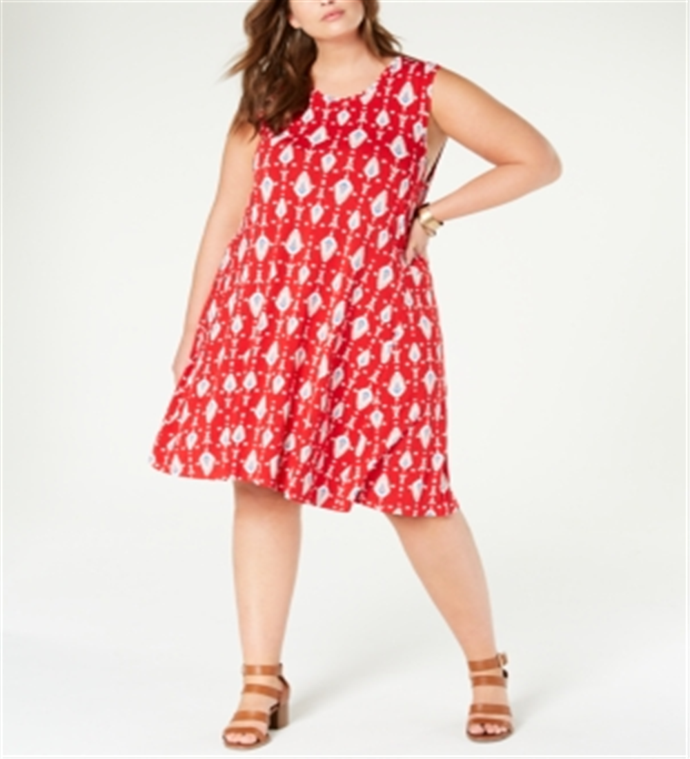 Style & Co Women's Plus Printed Sleeveless Cocktail Dress Red Size 2X