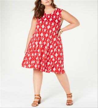 Style & Co Women's Plus Printed Sleeveless Cocktail Dress Red Size 2X