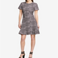 DKNY Women's Printed Short Sleeve Jewel Neck Above the Knee Fit Flare Dress Gray Size 16