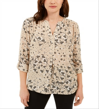 Charter Club Women's Maria Floral Print Blouse Brown Size Large
