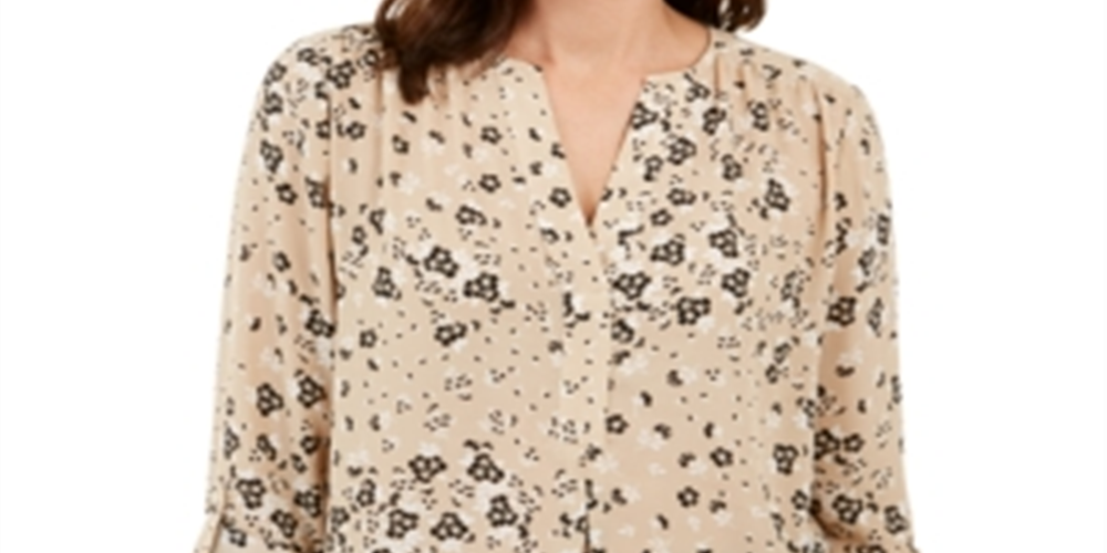 Charter Club Women's Maria Floral Print Blouse Brown Size Large