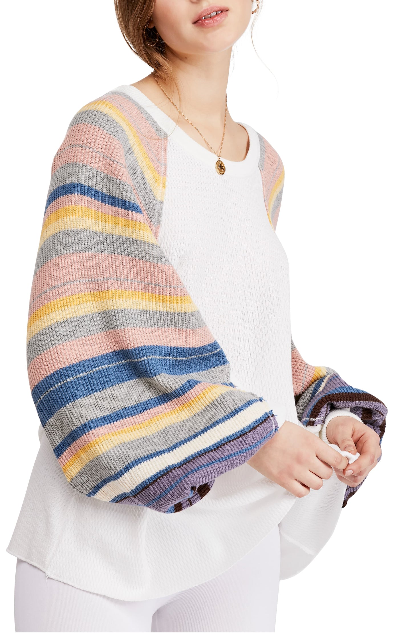 Free People Women's Rainbow Dreams Knit Top White Size Large