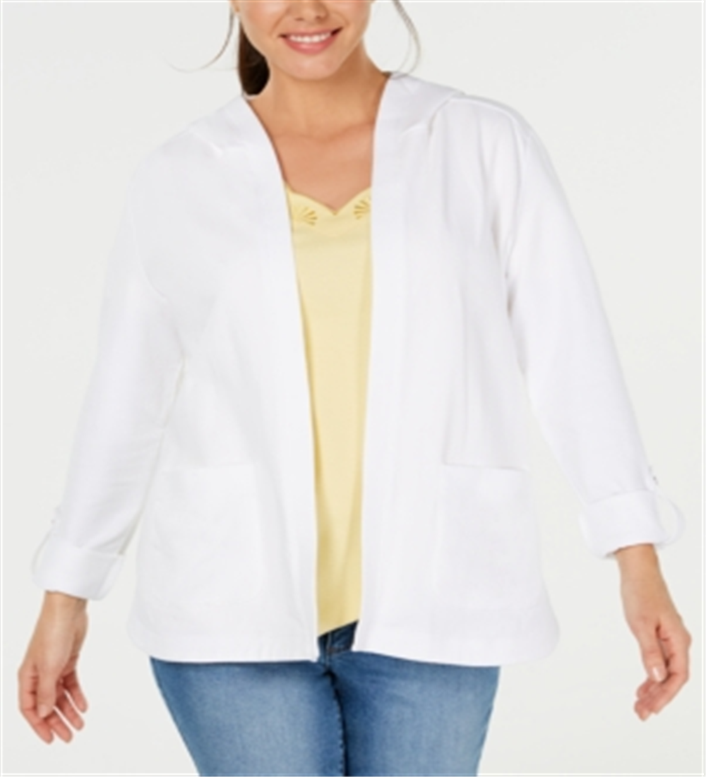 Karen Scott Women's Sport French Terry Open Front Hoodie White Size X-Large