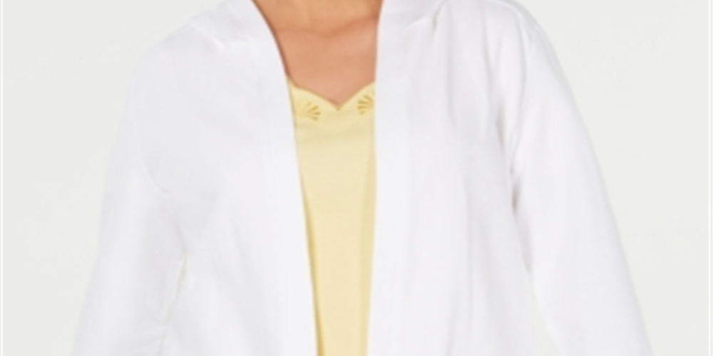 Karen Scott Women's Sport French Terry Open Front Hoodie White Size X-Large
