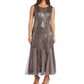 R & M Richards Women's Sequined Sleeveless Jewel Neck Maxi Knife Pleated Evening Dress Brown Size 16