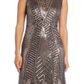 R & M Richards Women's Sequined Sleeveless Jewel Neck Maxi Knife Pleated Evening Dress Brown Size 16