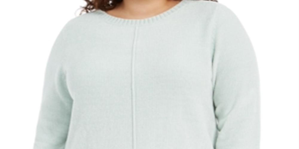 Style & Co Women's Plus Chenille Pullover Sweater Green Size 1X