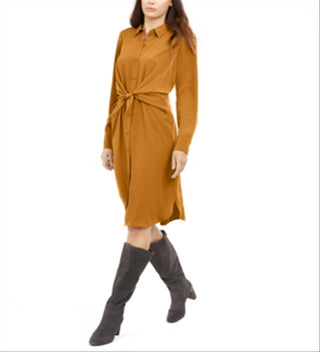 Alfani Women's Tie Front Shirt Dress Yellow Size 4 Petite