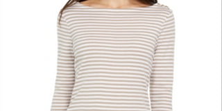 Charter Club Women's 3/4 Sleeve Striped Top Brown Size Large