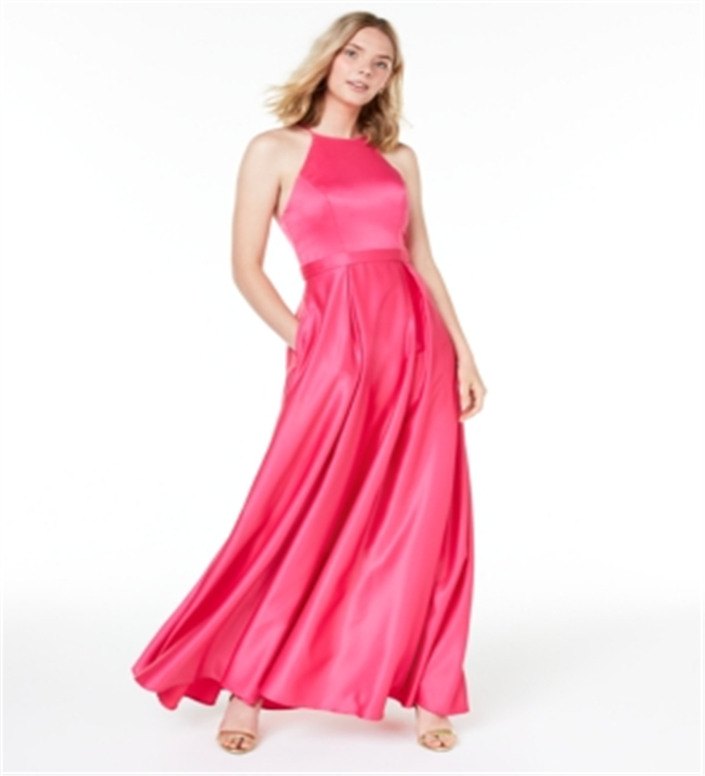 City Triangles Women's Pocketed Sleeveless Halter Maxi Baby Doll Prom Dress Pink Size 11