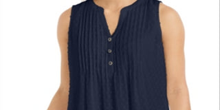 Charter Club Women's Pleated Clip Dot Top Blue Size Small