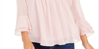 Charter Club Women's Double Ruffle Textured Pintuck Top Pink Size Small