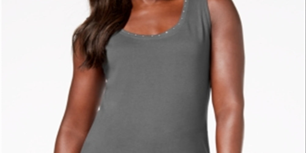 Karen Scott Women's Embellished Scoop Neck Tank Top Gray Size Medium