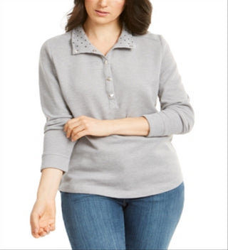Karen Scott Women's Snap Neck Top Gray Size Petite Small
