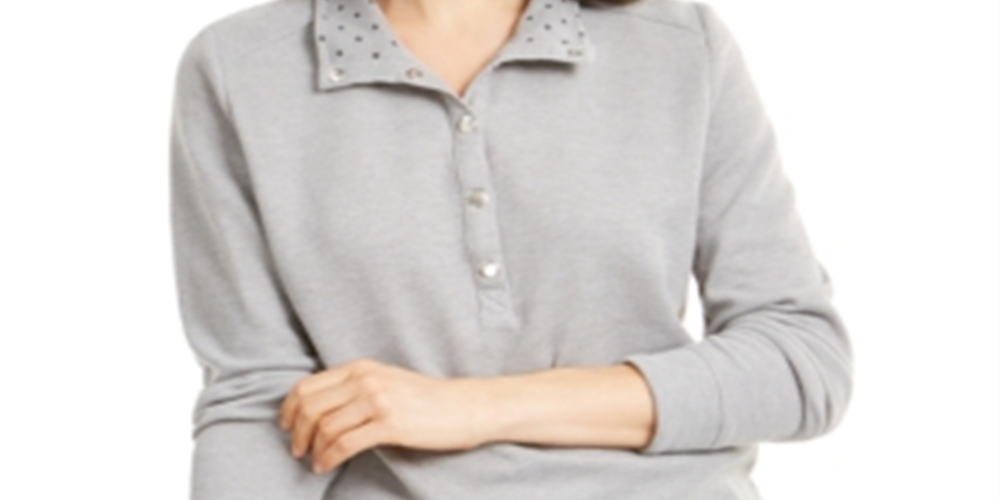 Karen Scott Women's Snap Neck Top Gray Size Petite Small