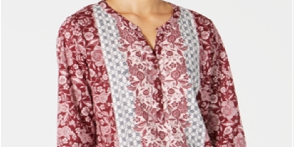 Style & Co Women's Floral Long Sleeve V Neck Top Red Size Medium