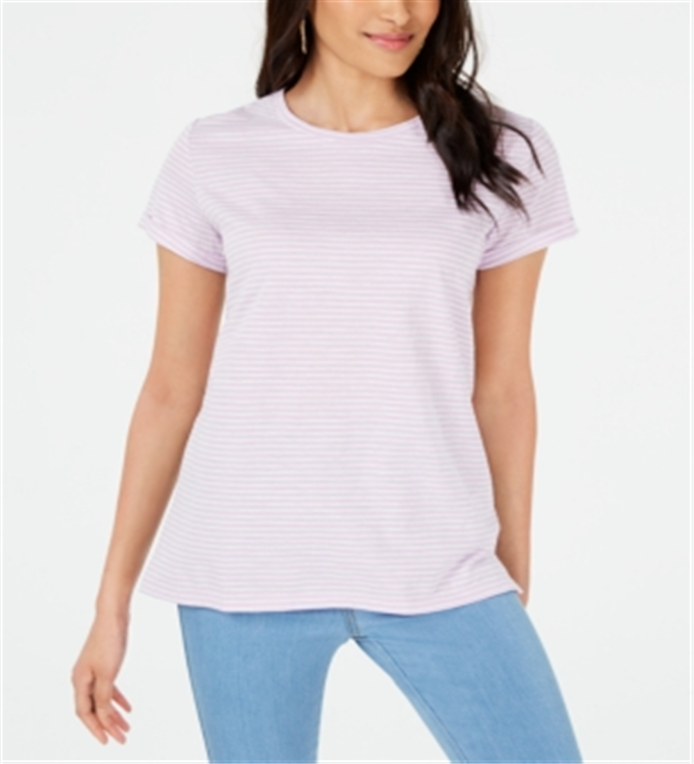 Maison Jules Women's Striped Crew Neck T-Shirt Purple Size X-Large
