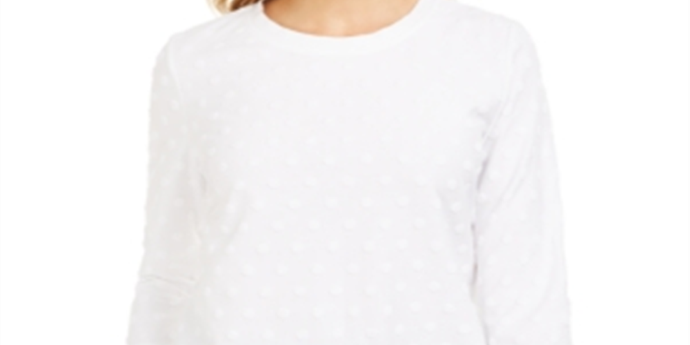 Karen Scott Women's Sport Textured Dot 3/4 Sleeve Top White Size -L