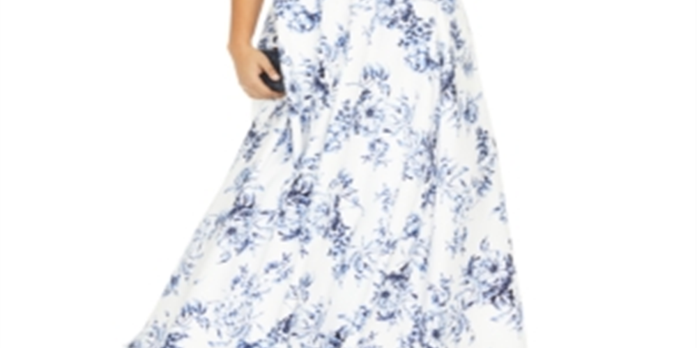 Speechless Women's Floral Sleeveless Sweetheart Neckline Full Length Formal Fit Flare Dress White Size 16