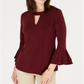 Charter Club Women's Bell Sleeve Keyhole Top Red Size Small