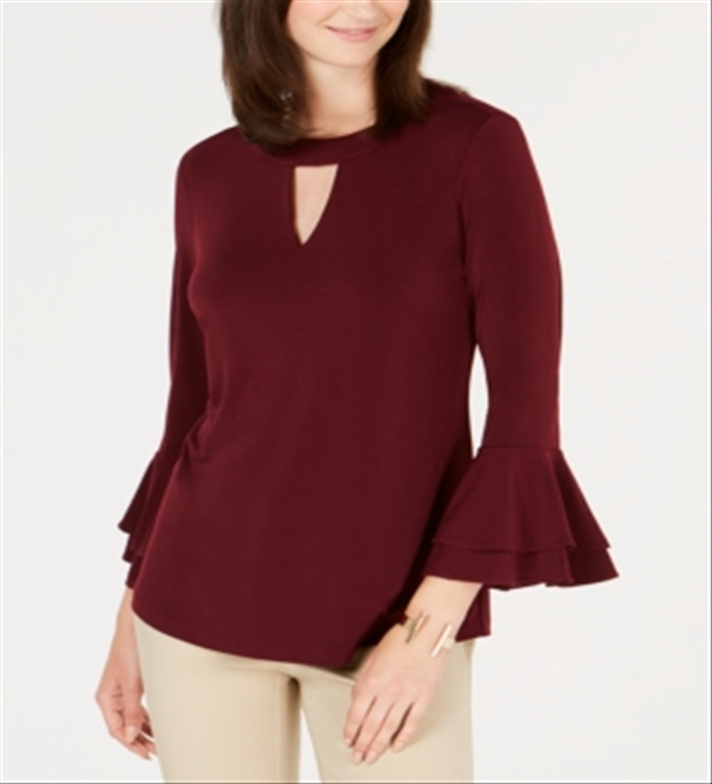 Charter Club Women's Bell Sleeve Keyhole Top Red Size Small