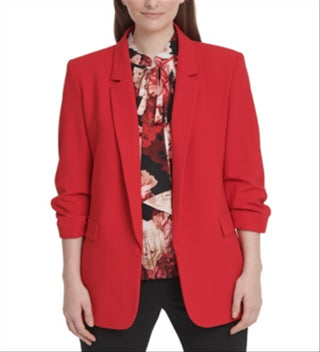 DKNY Women's Ruched Sleeve Blazer Red Size 0