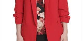 DKNY Women's Ruched Sleeve Blazer Red Size 0