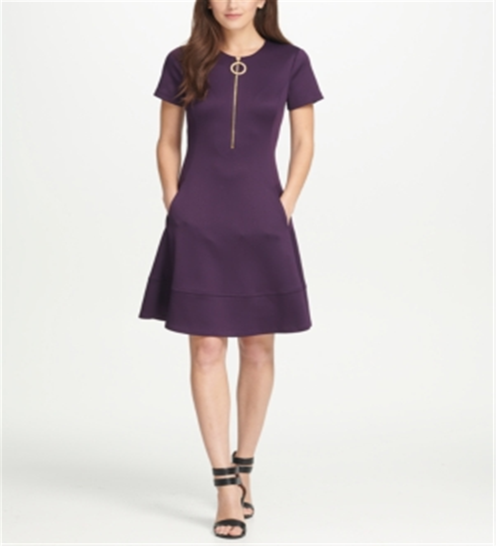 DKNY Women's Short Sleeve Above the Knee Dress Purple Size 14