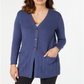 Karen Scott Women's Mixed Stitch Button Front Cardigan Blue Size Small