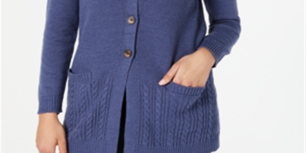 Karen Scott Women's Mixed Stitch Button Front Cardigan Blue Size Small