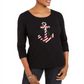 Karen Scott Women's Sequined Anchor Top Black Size L