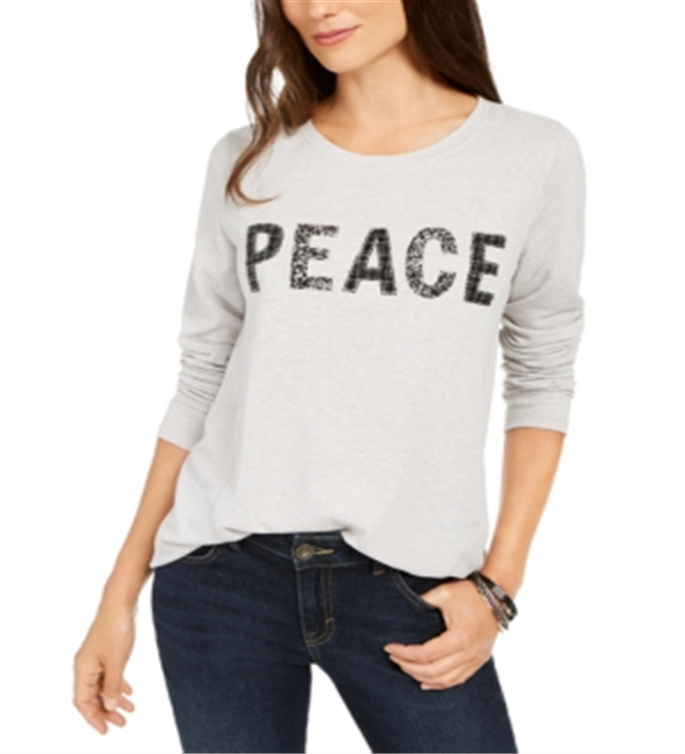 Style & Co Women's Peace Graphic Sweatshirt Gray Size Petite Small