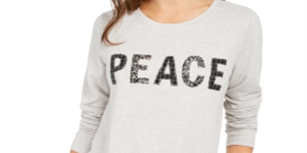 Style & Co Women's Peace Graphic Sweatshirt Gray Size Petite Small