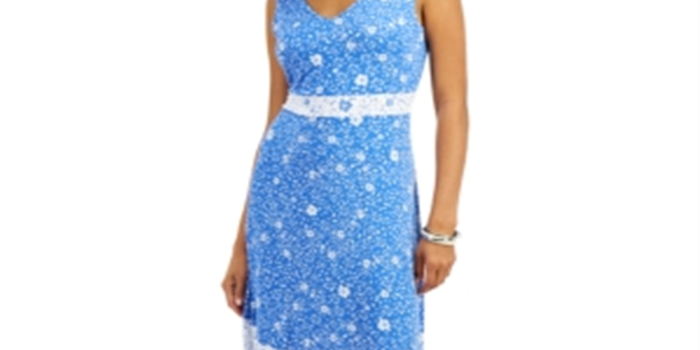 Charter Club Women's Floral Sleeveless Dress Blue Size X-Large