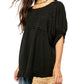 Free People Women's Pleated Pouf Jewel Neck Top Black Size Medium