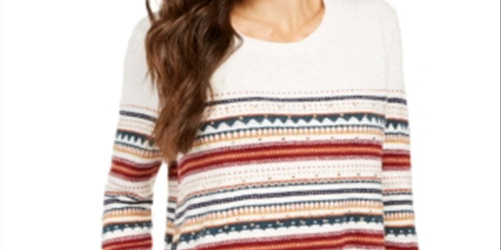 Style & Co Women's Striped Studded Sweater White Size Petite Large