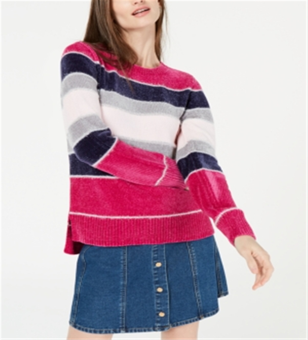 Maison Jules Women's Striped Metallic Chenille Sweater Purple Size Medium