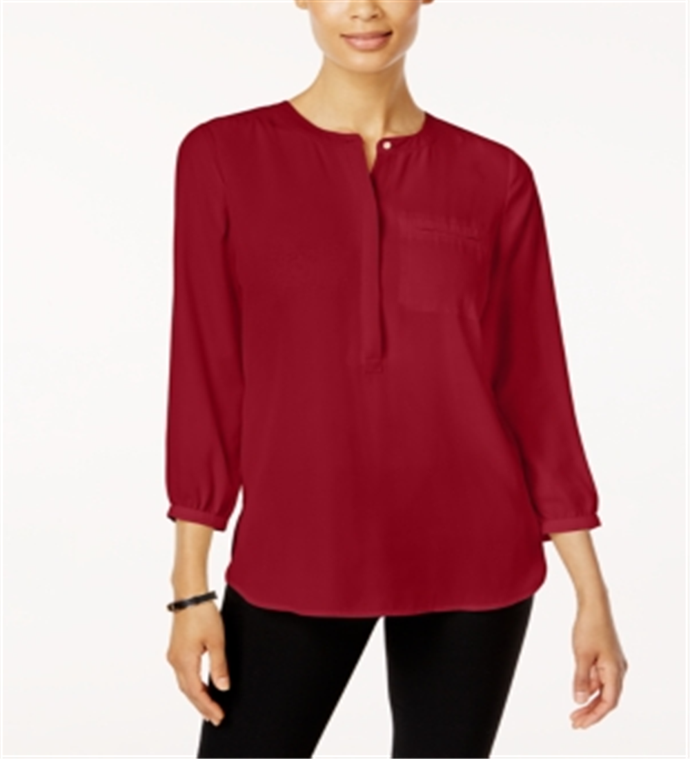 JM Collection Women's Pleated Back Blouse Red Size Small