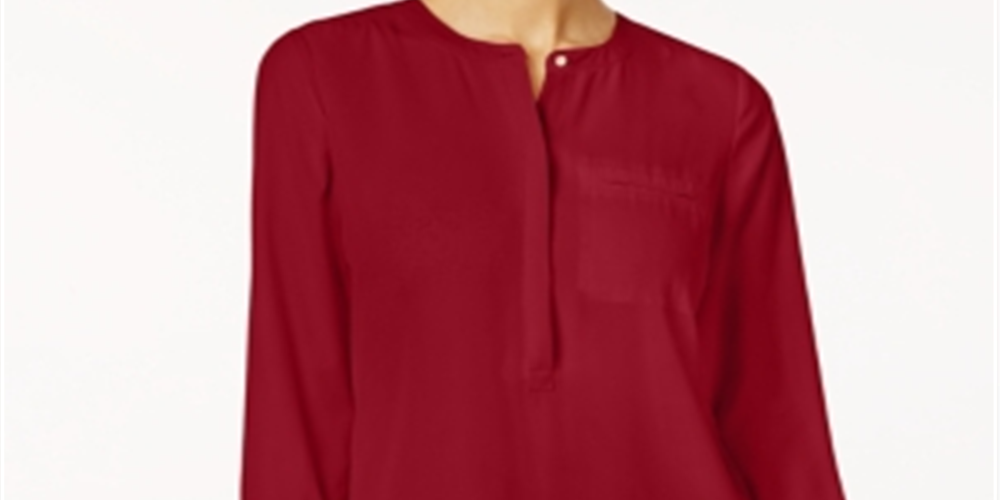 JM Collection Women's Pleated Back Blouse Red Size Small