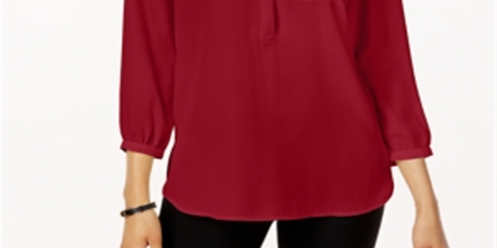 JM Collection Women's Pleated Back Blouse Red Size Small