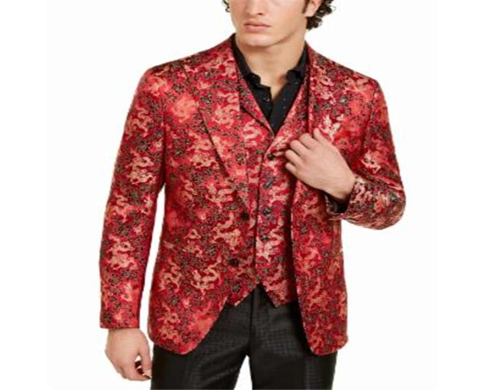 Tallia Men's Vigaro Embroidered Metallic Blazer Red Size 46