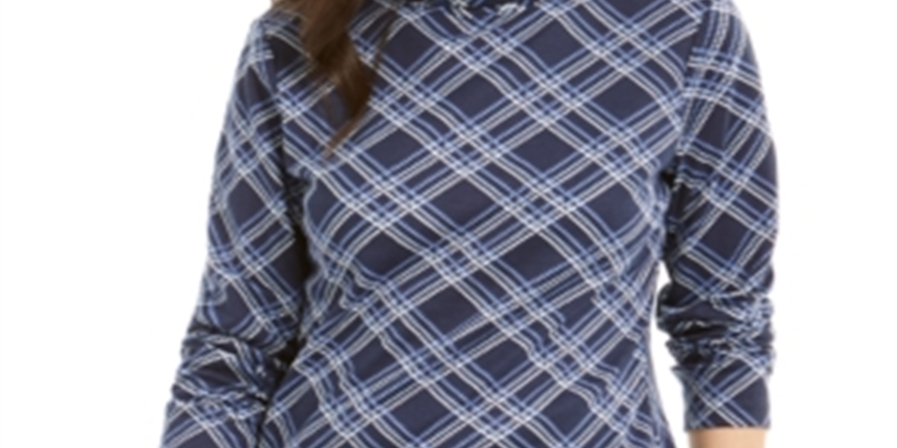 Karen Scott Women's Plaid Turtleneck   Intrepid Blue Size XS