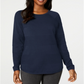 Karen Scott Women's Textured Long Sleeve Crew Neck Sweater Blue Size Petite Medium