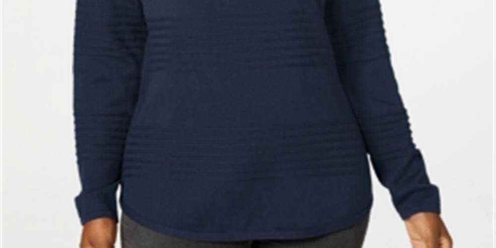 Karen Scott Women's Textured Long Sleeve Crew Neck Sweater Blue Size Petite Medium