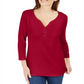 Karen Scott Women's 3/4 Sleeve Henley Shirt Red Size Medium