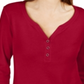 Karen Scott Women's 3/4 Sleeve Henley Shirt Red Size Medium