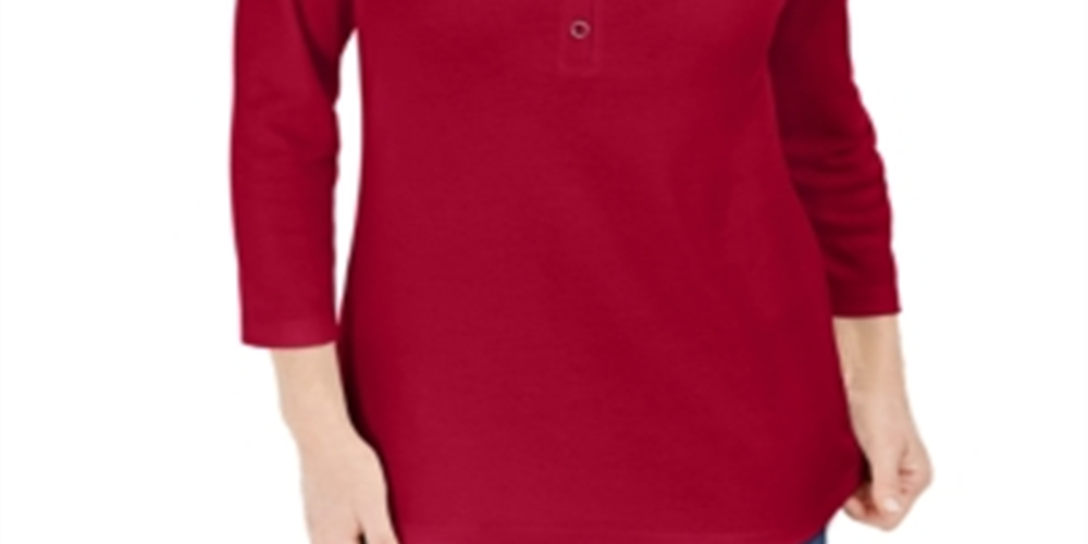 Karen Scott Women's 3/4 Sleeve Henley Shirt Red Size Medium