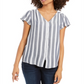 Style & Co Women's Striped Button Down Top Gray Size M