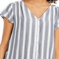 Style & Co Women's Striped Button Down Top Gray Size M